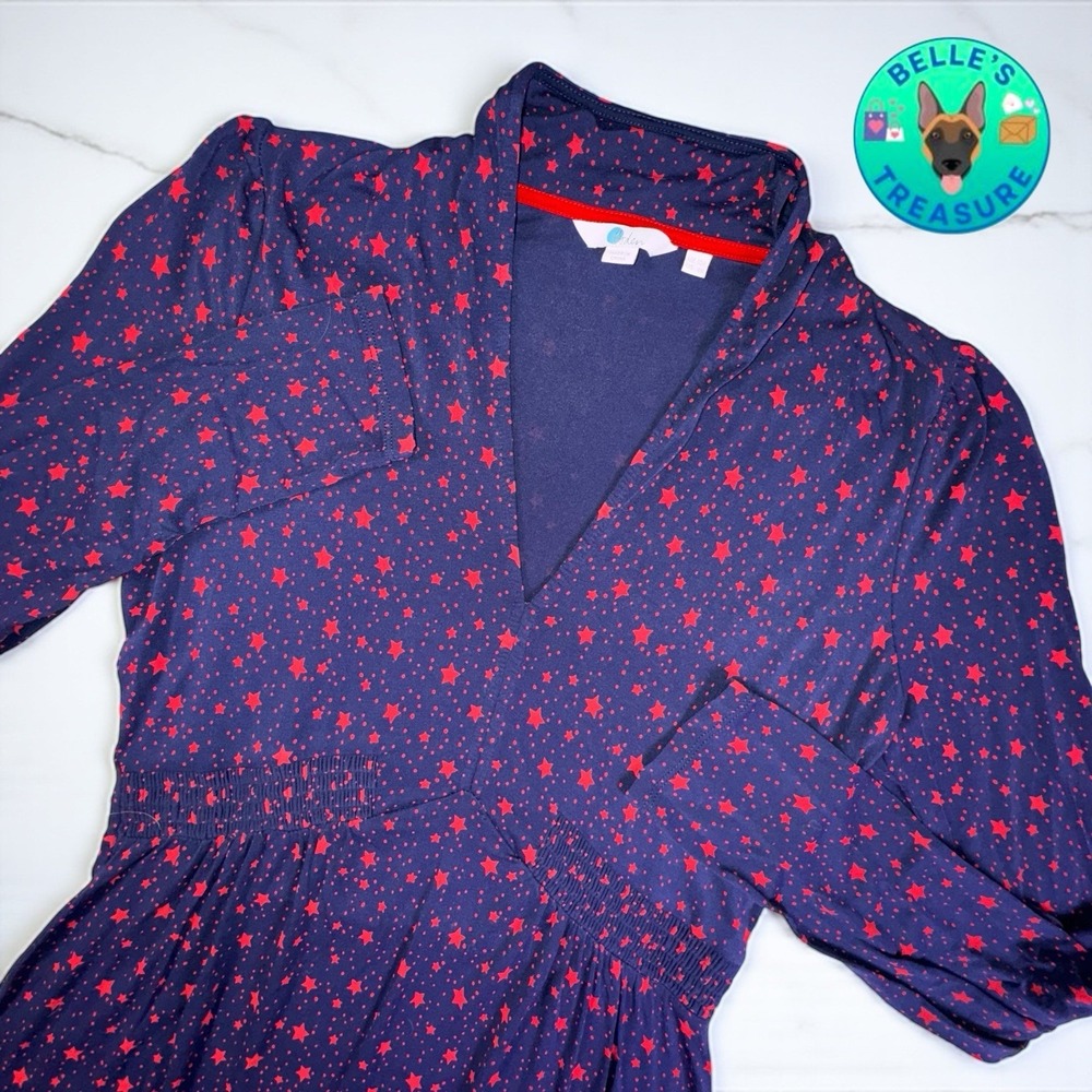 Boden Tunic Top Women's 6 Medium Betty Jersey Navy Star Stretch Babydoll Tunic
